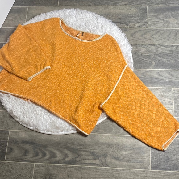 Free People Sweaters - Free People Oversized Cropped Orange Slouchy Sweater Pullover